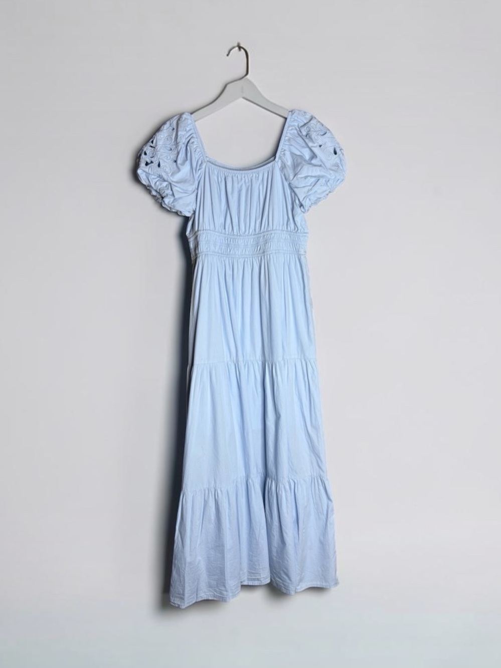 Trixxi Girl XL Light Blue Embroidered Puff Sleeve Midi Maxi Dress